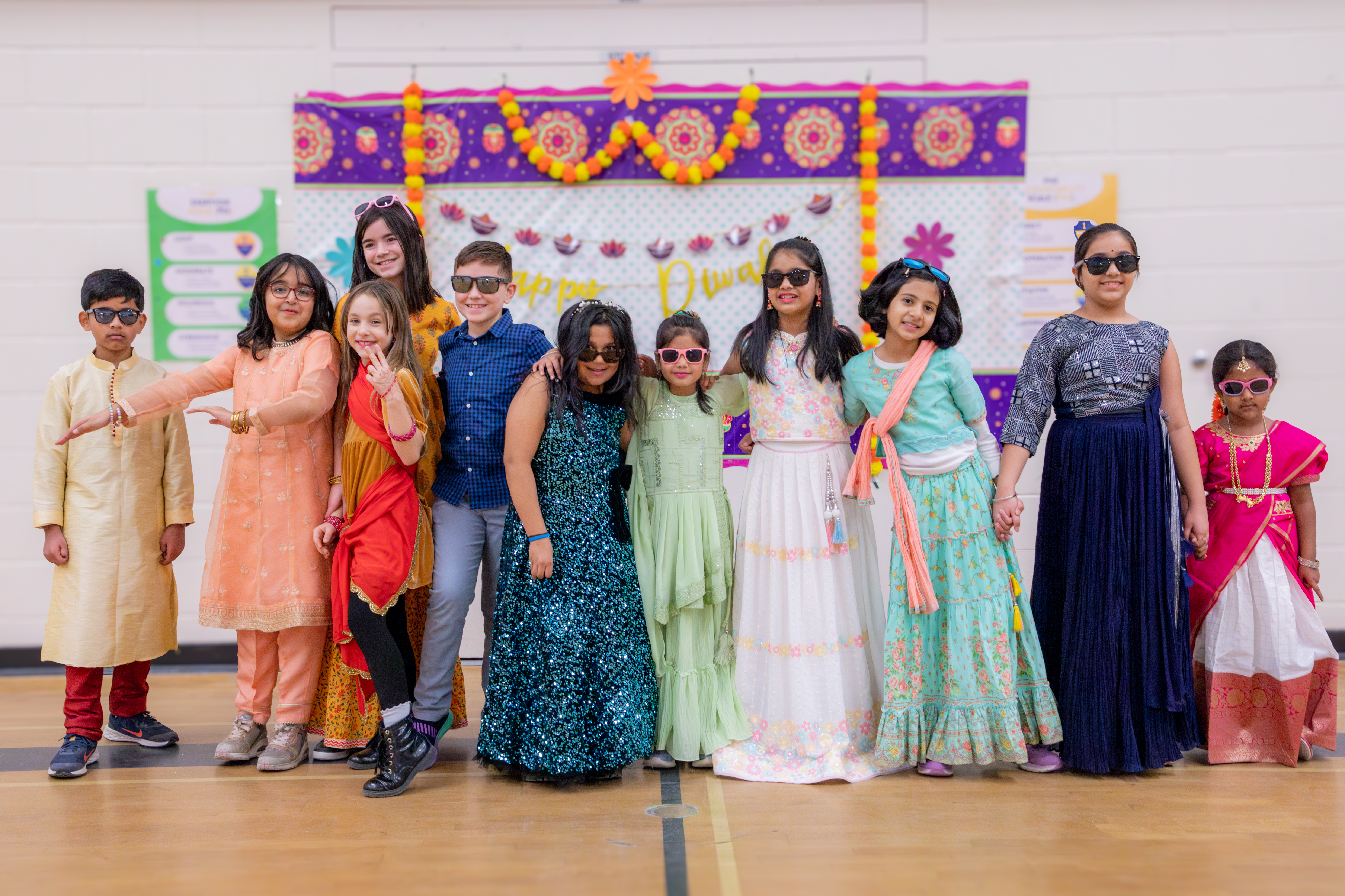 Harry Hooge students pose after performing a dance for their Diwali assembly on Nov. 17. 2023.